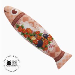 Girly Fish Cat Toy with Poppies and Cute Black Cat