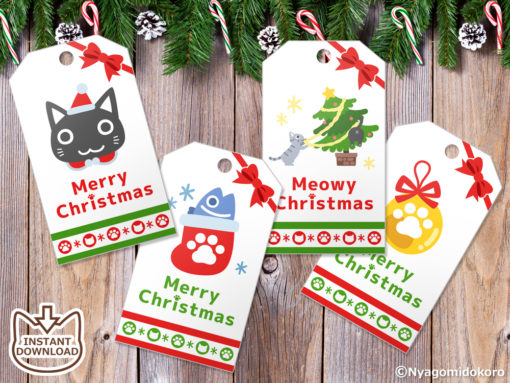 Santa Cats and Christmas Ornaments Gift Tags. Set of 10