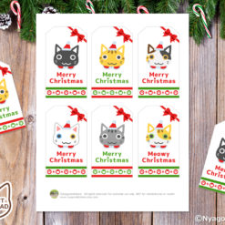 6 Cute Cats Faces Christmas Gift Tags