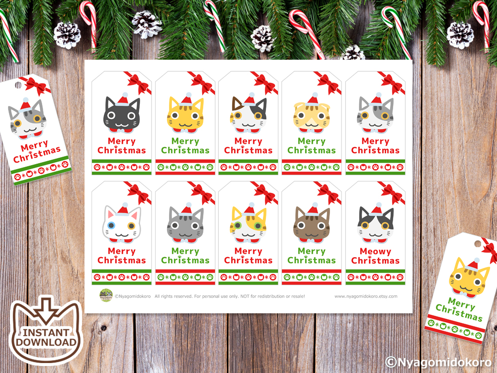10 Cute Cats Faces Christmas Gift Tags