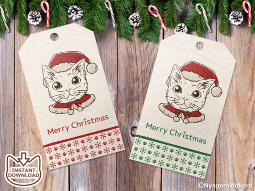 Coloring Santa Cats Christmas Gift Tags, Set of 6