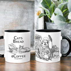 Baguette & Tabby Cat Coffee Mug - black handle