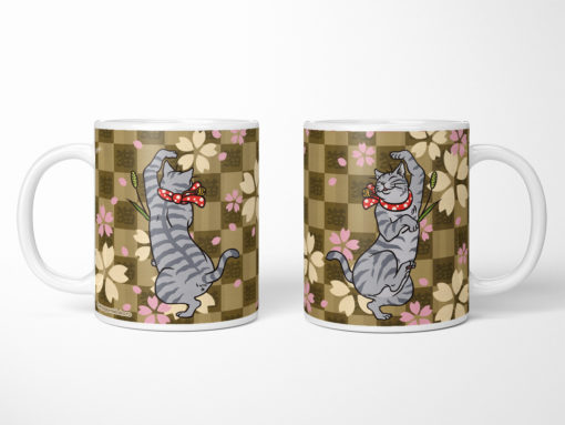 Sakura & Tabby Cat Coffee Mug (brown)