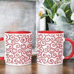 Cats Karakusa Coffee Mug (red)