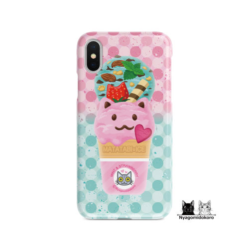 iPhoneハードケース　猫アイス　ミント＆いちご