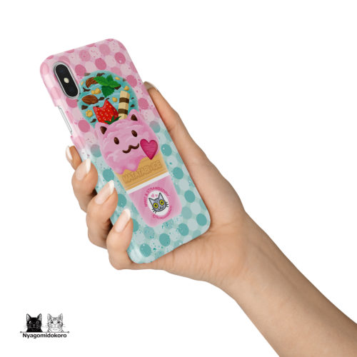 iPhoneハードケース　猫アイス　ミント＆いちご